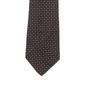 H Herzfeld New York Men’s Silk Tie Black Red White Geometric 58” Designer Tie